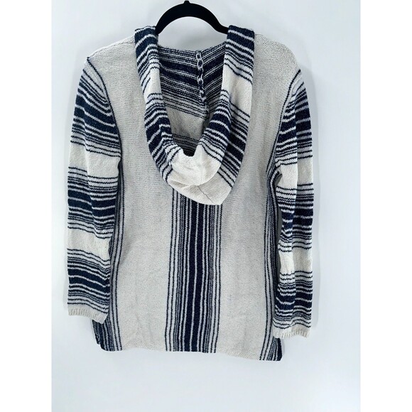 Women's Aritzia TNA Blue Cream V-neck Hooded Poncho BOHO Tunic Sweater Size S - Picture 7 of 8